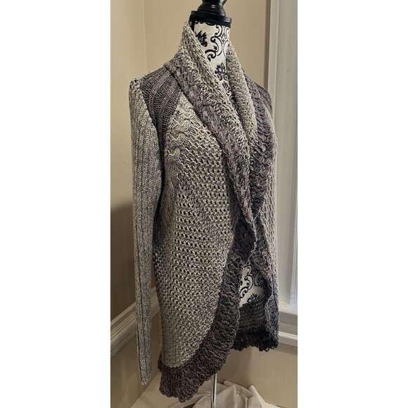 Cabi Gray Open Front Round Hem Open Knit Cardigan Sweater Med Y2K Grunge Boho - Picture 8 of 15
